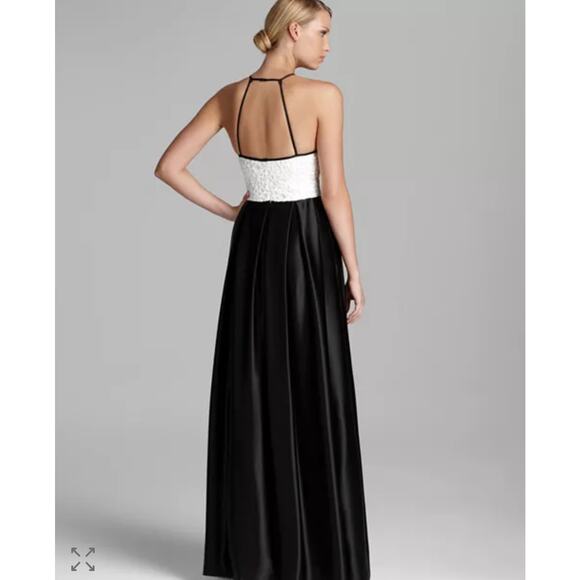 ABS by Allen Schwartz Black & White Lace Top Halter Formal Gown Womens Size 4 - Picture 2 of 16